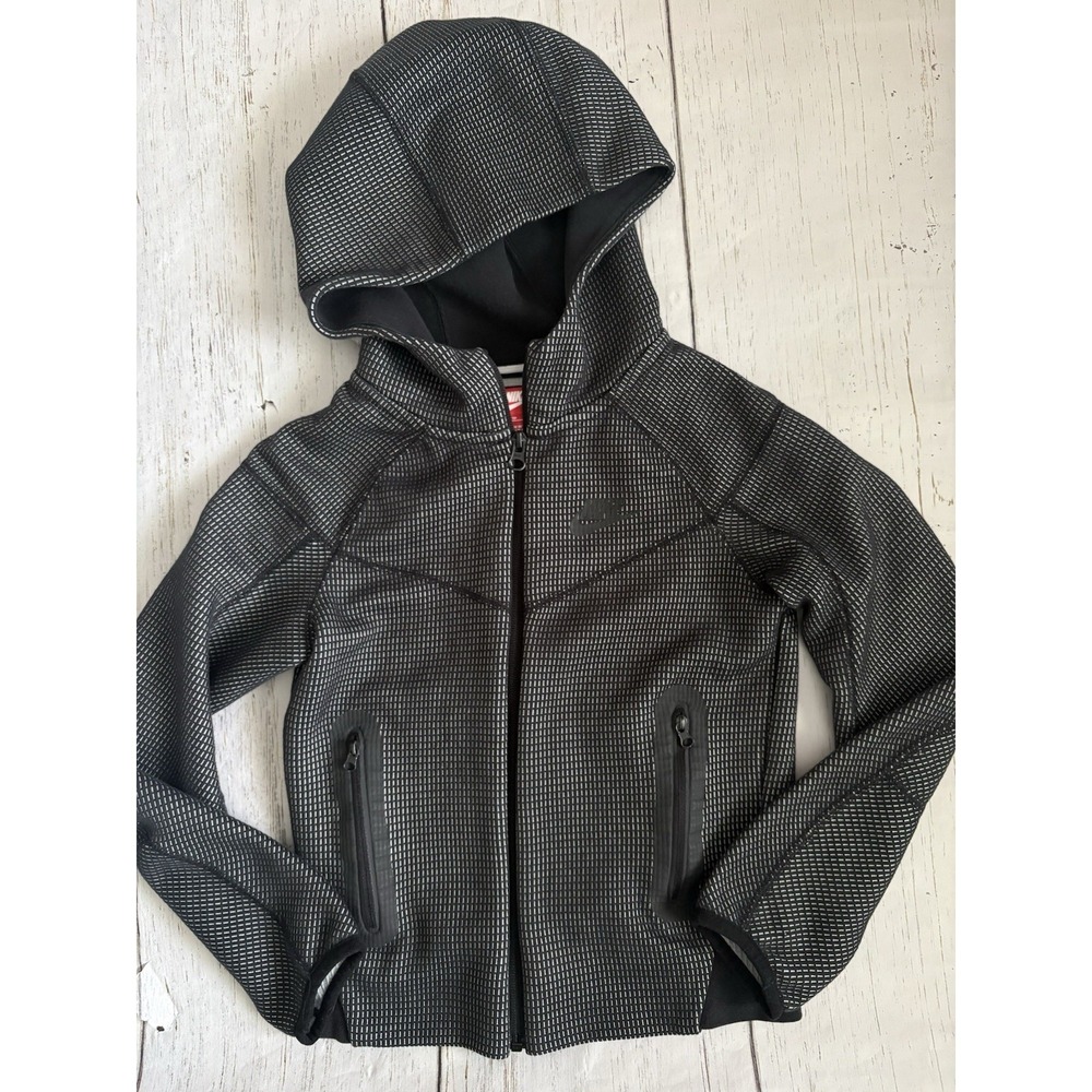 Nike Sportswear Tech Fleece Grid Full Zip Jacket Hoodie Black Boys XS FJ6023-010